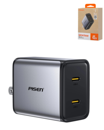PISEN Bolt GaN 2C Dual Port Fast Charger (45W) (Gray) (Only Ground Shipping)