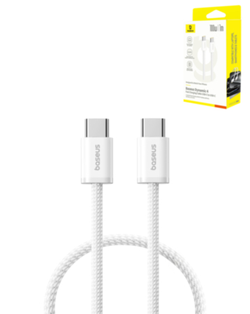 BASEUS USB C-C Dynamic 4 Braided Fast Charging Data Cable (WHITE) (100w) (3ft) (Only Ground Shipping)