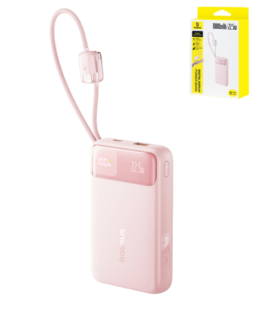 BASEUS EnerFill FC11 Power Bank with USB C-C Retractable Fast Charging Cable (22.5W) (10000mAh) (BABY PINK) (Only Ground Shipping)