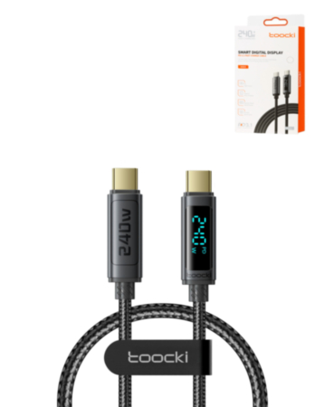 Toocki USB C-C Super Fast Charging Data Cable with Display (GRAY) (240W) (3ft) (Only Ground Shipping)