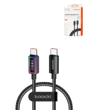 Toocki USB C-C Super Fast Charging Data Cable with Colorful Indicator Light (240W) (3ft) (Only Ground Shipping)