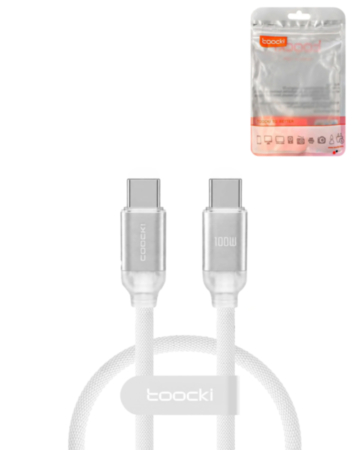 Toocki USB C-C Crystal Fast Braided Charging Data Cable (WHITE) (3ft) (100W) (Only Ground Shipping)