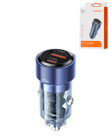 Toocki PD USB C+A Transparent Car Charger (BLUE) (75W) (Only Ground Shipping)