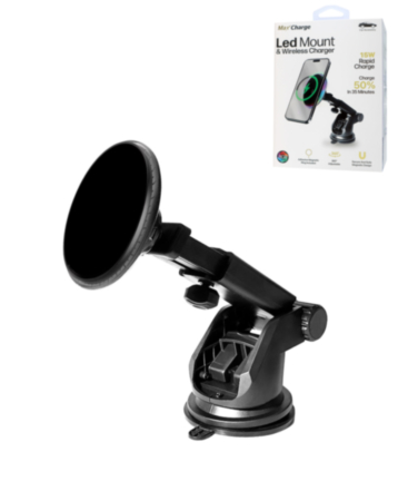 Max Charge Wireless Charging Led Phone Mount (15W) (BLACK) (Only Ground Shipping)