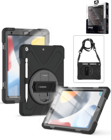 xBase by PowerPeak ArmorTech Heavy Duty Case with Hand Strap / Shoulder Strap & Kickstand (Black) for iPad 10.2" (7th / 8th / 9th) / Air 3 / Pro 10.5" (Only Ground Shipping)