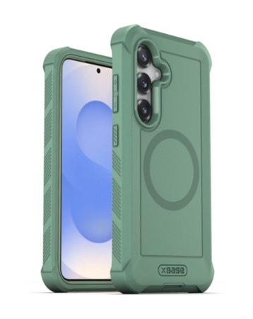 xBase by PowerPeak Boulder Heavy Duty MagSafe Co-Molded Rugged Protective Case (Green) for Galaxy S25 (Only Ground Shipping)