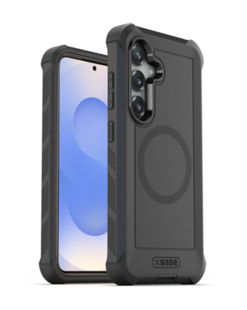 xBase by PowerPeak Boulder Heavy Duty MagSafe Co-Molded Rugged Protective Case with Belt Clip (Black) for Galaxy S25 (Only Ground Shipping)