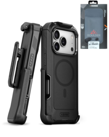 xBase by PowerPeak - MagSafe Heavy Duty Case with Belt Clip - (BLACK) for iPhone 17 Pro Max (Only Ground Shipping)