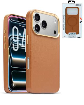 xBase by PowerPeak - Leather Magsafe Case for iPhone 17 Pro - (BROWN) (Only Ground Shipping)
