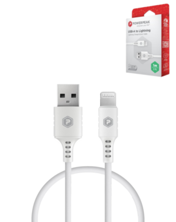 PowerPeak ECONOMY USB A-L Cable NON MFI (WHITE) (3ft) (12W) (Only Ground Shipping)