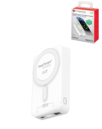 PowerPeak MagCharge Power Bank - (WHITE) (10000 mAh) (Only Ground Shipping)