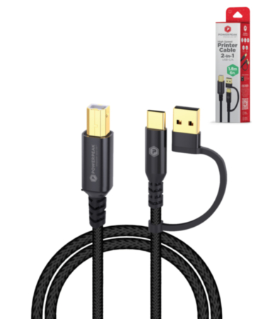 PowerPeak Printer Cable 2 in 1 (USB-A to C) (6ft) (Only Ground Shipping)