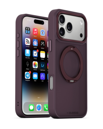 xBase by PowerPeak DuoHybrid with Kickstand MagSafe Protective Case (Black & Cherry) for iPhone 17 Pro / 18 Pro (Only Ground Shipping)