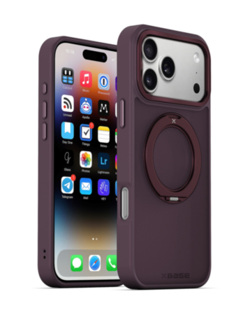 xBase by PowerPeak DuoHybrid with Kickstand MagSafe Protective Case (Black & Cherry) for iPhone 17 Pro Max / 18 Pro Max (Only Ground Shipping)