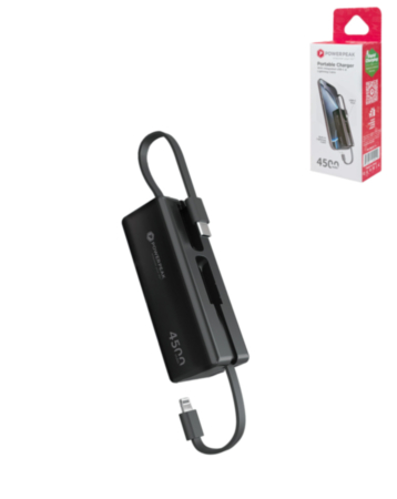 PowerPeak USB C-L Cable Key Chain Loop On Portable Power Bank (4500 mAh) (Only Ground Shipping)