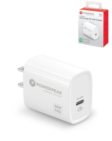 PowerPeak USB-C PD Wall Charger (WHITE) (20W) (Only Ground Shipping)