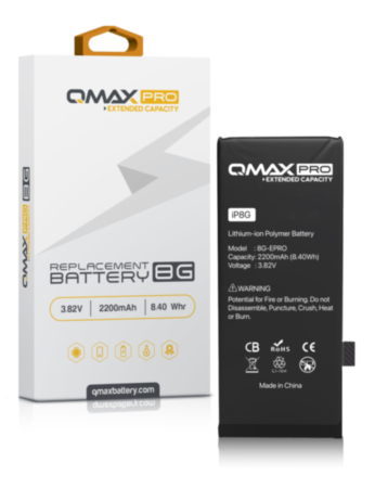 QMAX Pro Extended Capacity Replacement Battery for iPhone 8 (2200 mAh) (Only Ground Shipping)