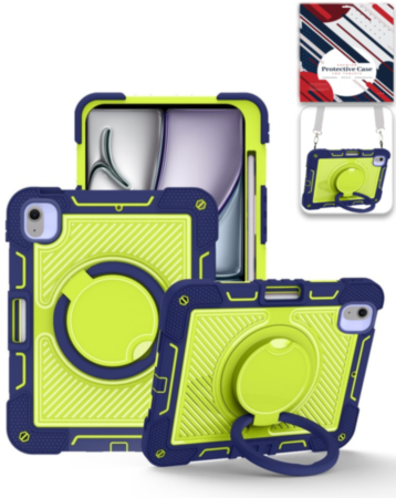 Multi-Functional Rugged Swivel Stand Case with Shoulder Strap (NAVY BLUE) for iPad Air 13 (2024 / 2025 / 2026) (Only Ground Shipping)