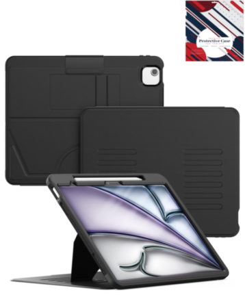 Shockproof Magnetic Multi-Angles Stand Case with Pen Holder - BLACK for iPad Air 13 2024 / Pro 12.9 (3rd / 4th / 5th / 6th) (Only Ground Shipping)