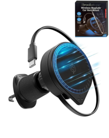 Brookstone Wireless MagSafe Car Mount with Retractable Cable (15W) (BLACK) (Only Ground Shipping)