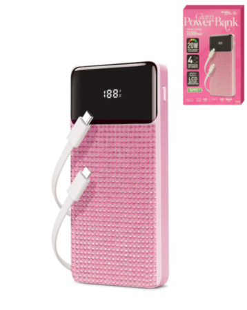 Brookstone Rapid Charging Power Bank with Lcd Battery Display & Built in Cable (PINK) (10000mAh) (Only Ground Shipping)