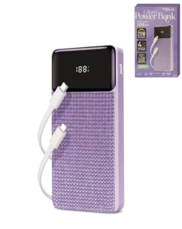 Brookstone Rapid Charging Power Bank with Lcd Battery Display & Built in Cable (PURPLE) (10000mAh) (Only Ground Shipping)