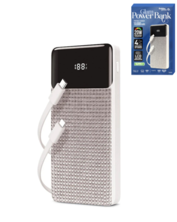  Brookstone Rapid Charging Power Bank with Lcd Battery Display & Built in Cable (SILVER) (10000mAh) (Only Ground Shipping)