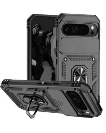 Dual Layers Hybrid Case (Black) for Google Pixel 9 / 10 / 11 / 9 Pro / 10 Pro / 11 Pro with Metal Ring and Camera Protector (Only Ground Shipping)