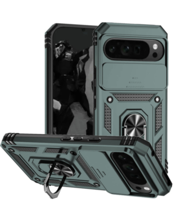 Dual Layers Hybrid Case (Green) for Google Pixel 9 / 10 / 11 / 9 Pro / 10 Pro / 11 Pro with Metal Ring and Camera Protector (Only Ground Shipping)