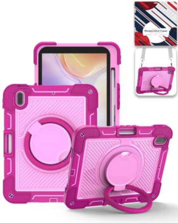 Multi-Functional Rugged Swivel Stand Case with Shoulder Strap (HOT PINK) for iPad 10 2022 (10.9") / iPad 11 (A16) (Only Ground Shipping)