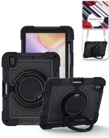 Multi-Functional Rugged Swivel Stand Case with Shoulder Strap (BLACK) for iPad 10 2022 (10.9") / iPad 11 (A16) (Only Ground Shipping)