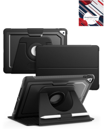 Magnetic Leather Case with Rotating Stand & Pen Holder - BLACK for iPad 10.2" (7th / 8th / 9th) / Air 3 / Pro 10.5 (Only Ground Shipping)