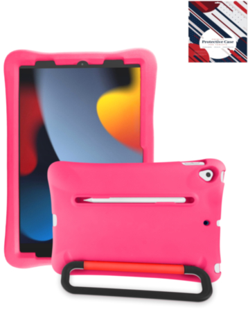 Kids Shockproof Tablet Case with Rotating Handle Stand (HOT PINK) for iPad 10.2" (7th / 8th / 9th) / Air 3 / Pro 10.5 (Only Ground Shipping)