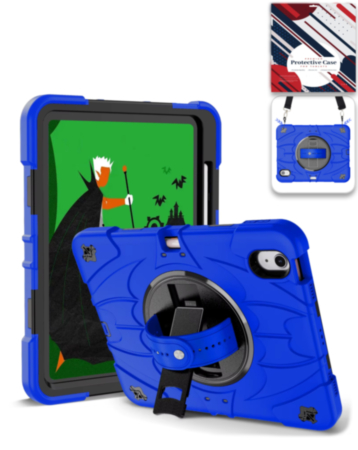 Rugged Tablet Case with Rotating Stand & Shoulder Strap (BLUE) for iPad 10 2022 (10.9") / iPad 11 (A16) (Only Ground Shipping)