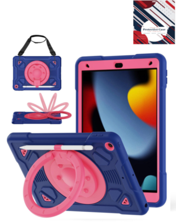 Shockproof Heavy Duty Stand Case with Pen Slot - NAVY BLUE & HOT PINK for iPad 10.2" (7th / 8th / 9th) / Air 3 / Pro 10.5 (Only Ground Shipping)