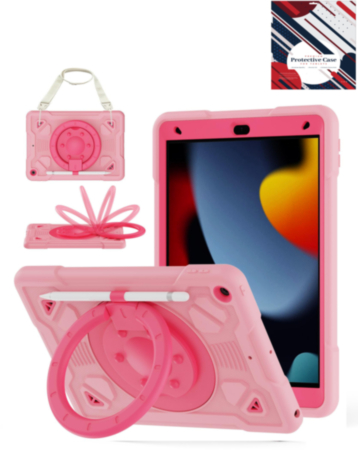 Shockproof Heavy Duty Stand Case with Pen Slot - PINK & HOT PINK for iPad 10.2" (7th / 8th / 9th) / Air 3 / Pro 10.5 (Only Ground Shipping)
