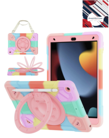 Shockproof Heavy Duty Stand Case with Pen Slot - COLORFULL & PINK for iPad 10.2" (7th / 8th / 9th) / Air 3 / Pro 10.5 (Only Ground Shipping)