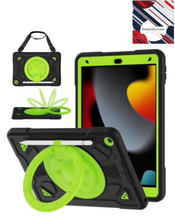 Shockproof Heavy Duty Stand Case with Pen Slot - BLACK & GREEN for iPad 10.2" (7th / 8th / 9th) / Air 3 / Pro 10.5 (Only Ground Shipping)