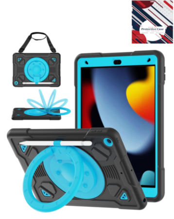 Shockproof Heavy Duty Stand Case with Pen Slot - BLACK & BLUE for iPad 10.2" (7th / 8th / 9th) / Air 3 / Pro 10.5 (Only Ground Shipping)