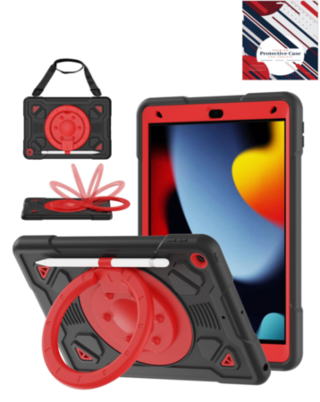 Shockproof Heavy Duty Stand Case with Pen Slot - BLACK & RED for iPad 10.2" (7th / 8th / 9th) / Air 3 / Pro 10.5 (Only Ground Shipping)