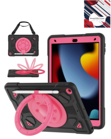 Shockproof Heavy Duty Stand Case with Pen Slot- BLACK & HOT PINK for iPad 10.2" (7th / 8th / 9th) / Air 3 / Pro 10.5 (Only Ground Shipping)