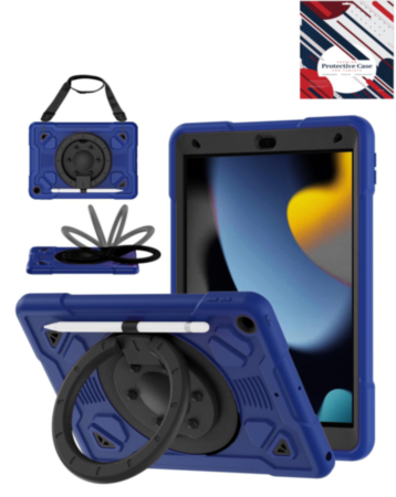Shockproof Heavy Duty Stand Case with Pen Slot - NAVY BLUE & BLACK for iPad 10.2" (7th / 8th / 9th) / Air 3 / Pro 10.5 (Only Ground Shipping)