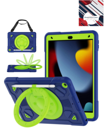 Shockproof Heavy Duty Stand Case with Pen Slot - NAVY BLUE & GREEN for iPad 10.2" (7th / 8th / 9th) / Air 3 / Pro 10.5 (Only Ground Shipping)
