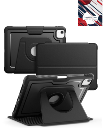 Magnetic Leather Case with Rotating Stand & Pen Holder - BLACK for iPad Air 11 2024 / 10 2022 (10.9") / Air 4 / Air 5 / Pro 11 (1st / 2nd / 3rd / 4th) (Only Ground Shipping)