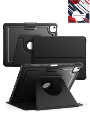 Magnetic Leather Case with Rotating Stand & Pen Holder - BLACK for iPad Air 13 (2024/2025) / Air 6 / Pro 12.9 (3rd / 4th / 5th / 6th) (Only Ground Shipping)