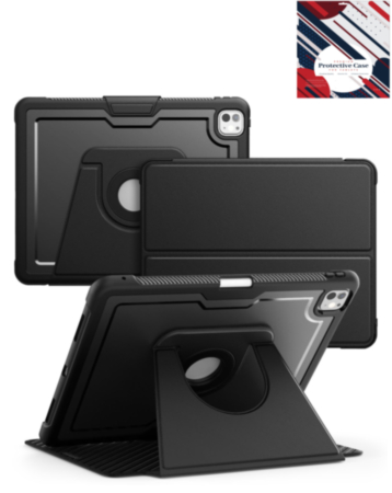 Magnetic Leather Case with Rotating Stand & Pen Holder - BLACK for iPad Pro 13 (7th / 2024) (Only Ground Shipping)