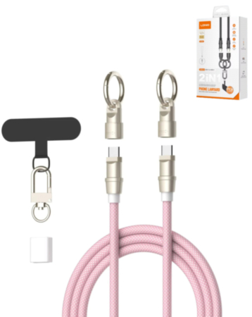 LDNIO LC22C 2in1 Lanyard Charging Cable (1ft) (65W) (PINK) (Only Ground Shipping)