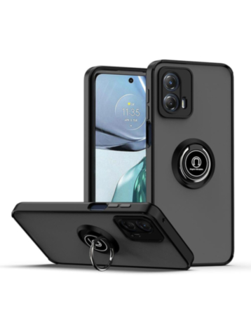 Moto Edge+ (2023) Hard PC Rear / Soft TPU Colorful Border Case with I-ring Holder - BLACK (Only Ground Shipping)