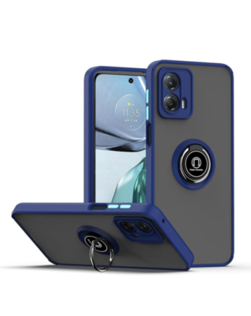 Moto Edge+ (2023) Hard PC Rear / Soft TPU Colorful Border Case with I-ring Holder - NAVY BLUE (Only Ground Shipping)