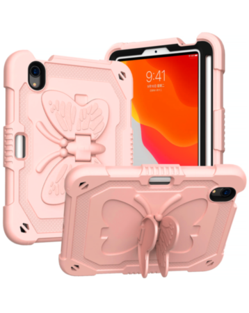 Protective Butterfly Stand Desing Case - ROSE PINK for iPad Mini 6 / 7 (A17 Pro) (Only Ground Shipping)